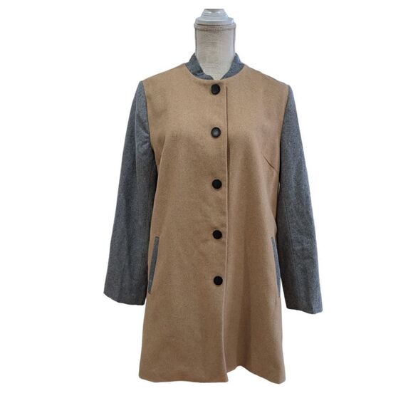 Women Lady Long Woolen Coat Autumn Long Sleeve Contrast Color Patchwork Size L - Picture 4 of 14